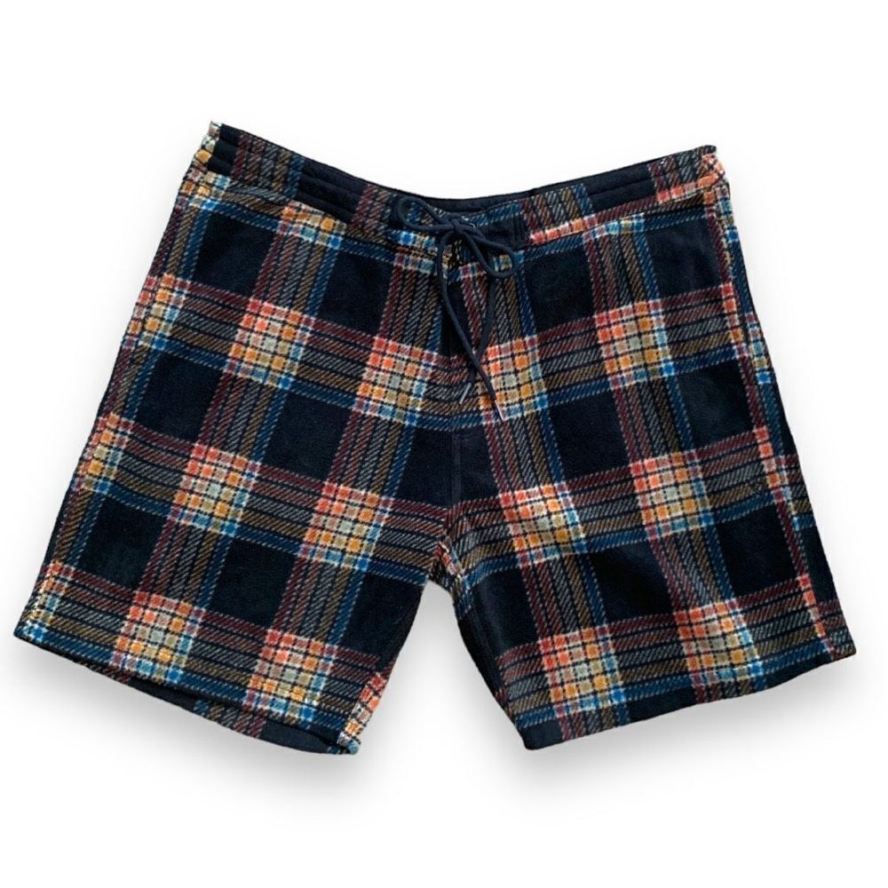 Vissla Sofa Surfer Shorts Black Plaid Recycled‎ Polyester Lightweight Fleece